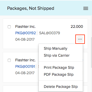 Unshipped packages in Zoho Inventory