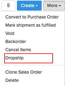 Screen shot of the drop shipment option