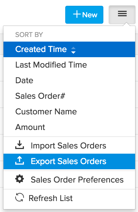 image of the menu drop down highlighting export SO option