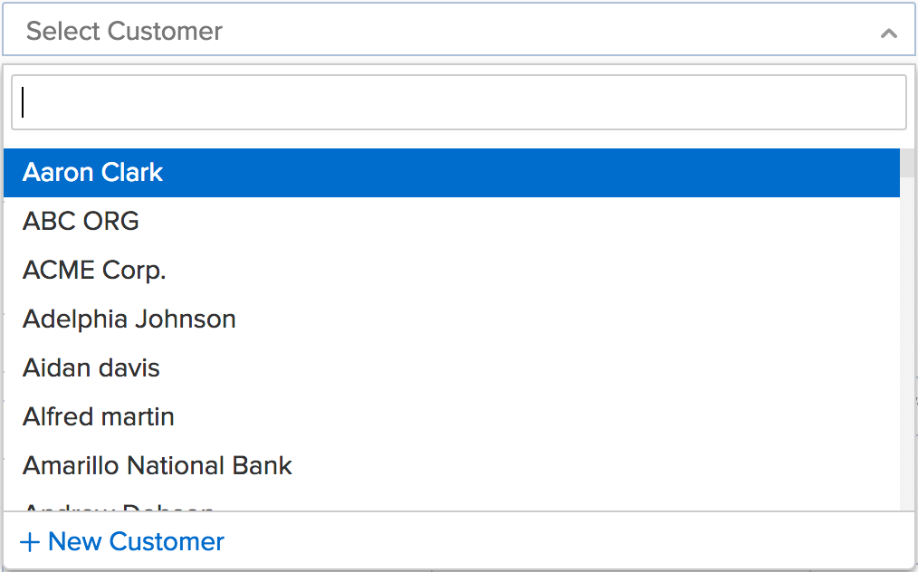 select customer drop down