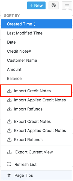 Import credits menu