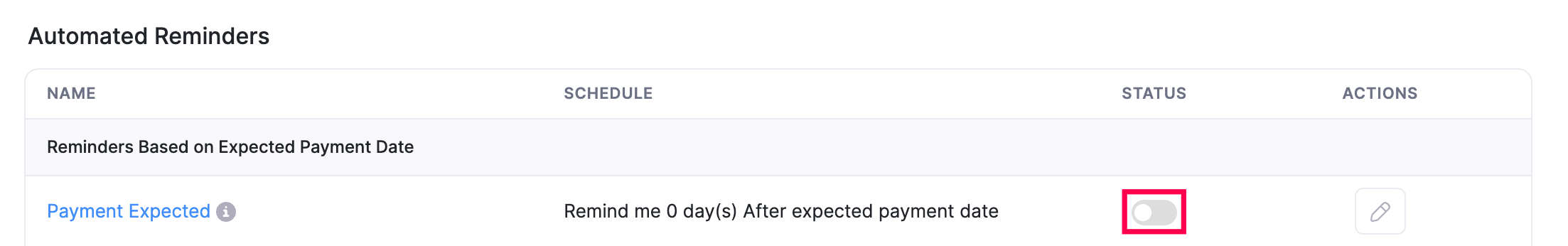 Turn ON Expected Payment Date Reminder