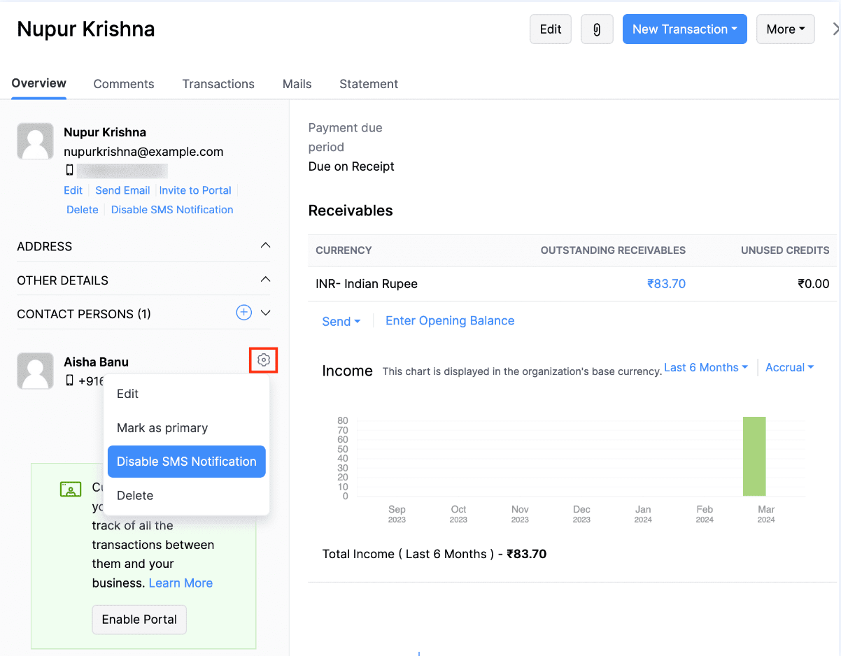 Disable SMS Notifications for Contact Person