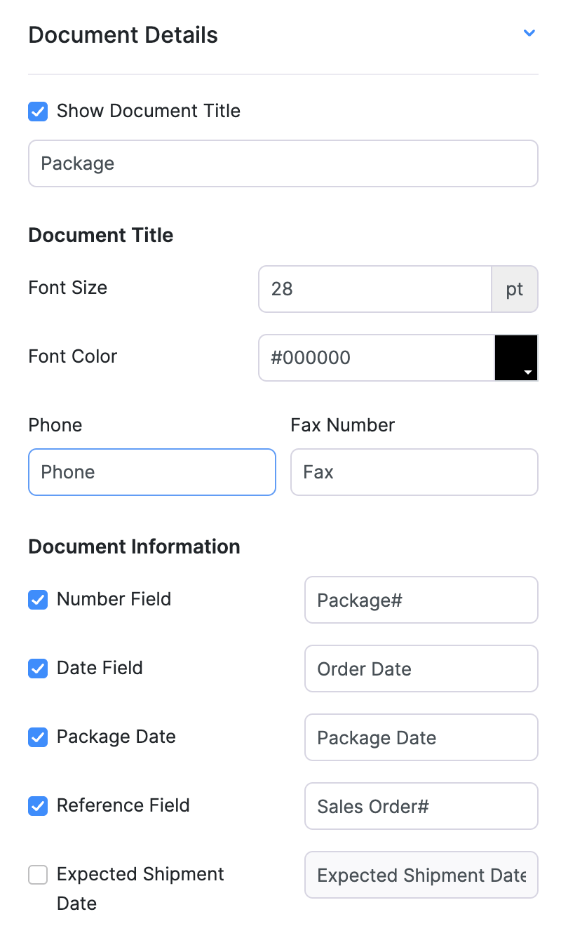 Package slip header and footer