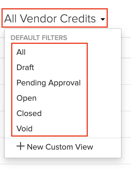 Vendor Credits Filter