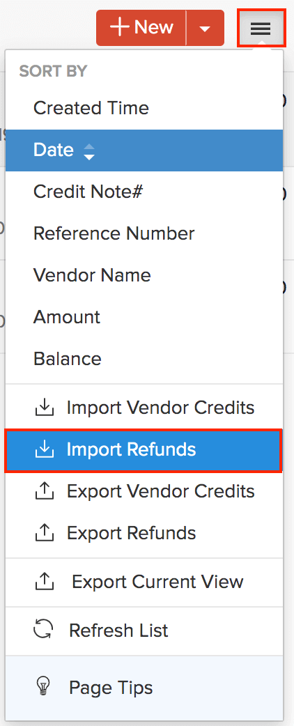 Import Refunds menu option