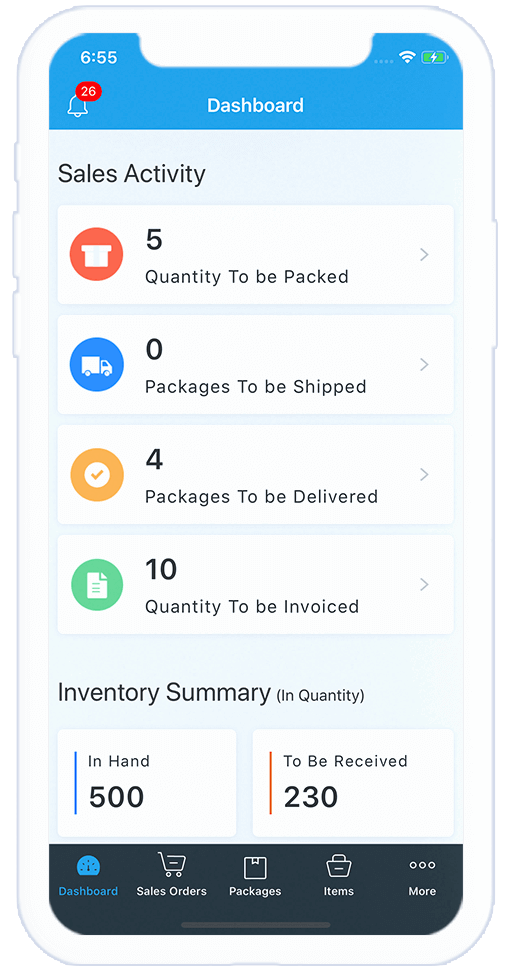 Dashboard- Warehouse management software | Zoho Inventory