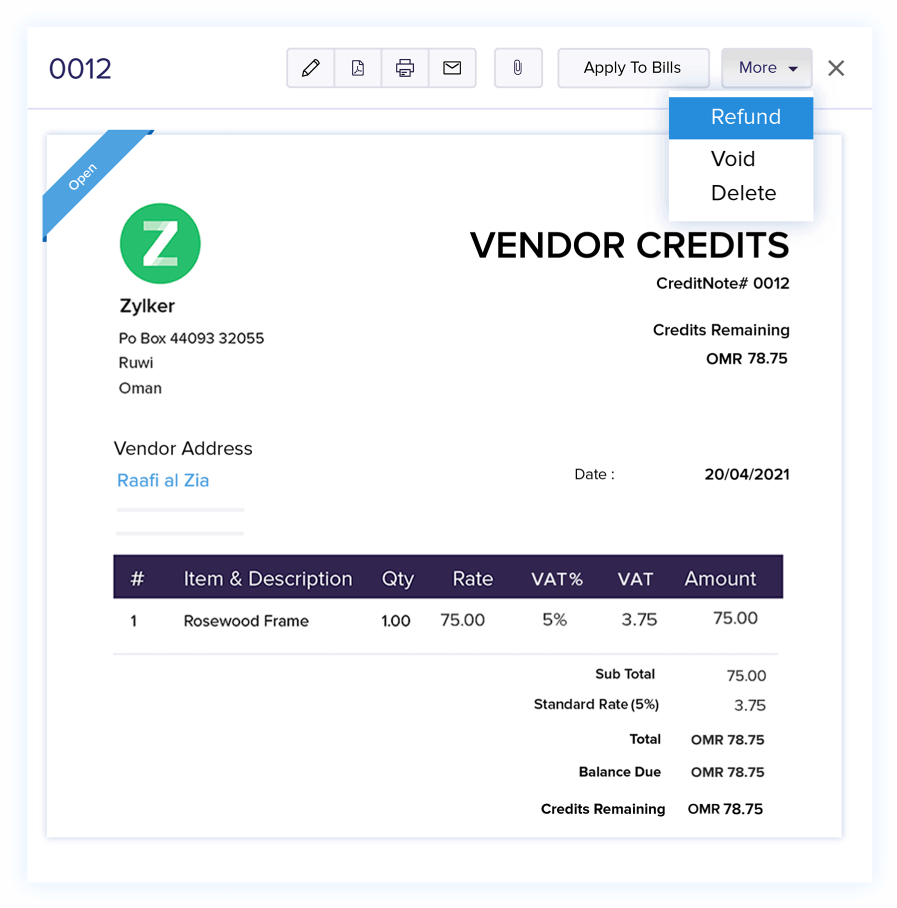 Vendor Credits - Online Billing Management Software | Zoho Books