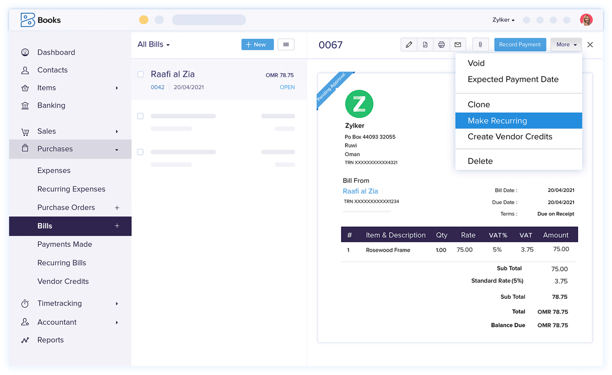 Recurring Bills - Online Billing Management Software | Zoho Books