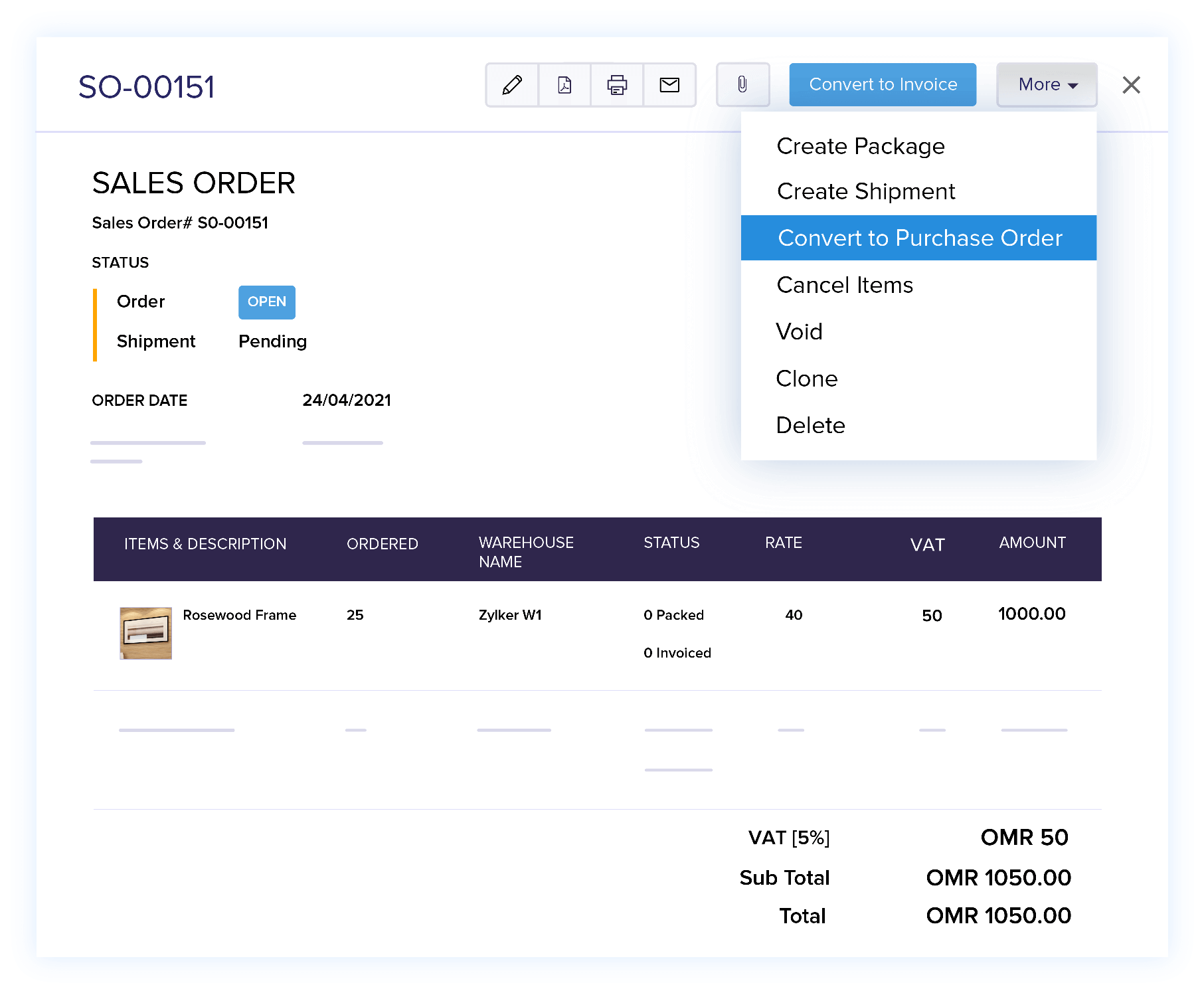 Convert Order to Purchase Order - Online Sales Order Management Software | Zoho Books