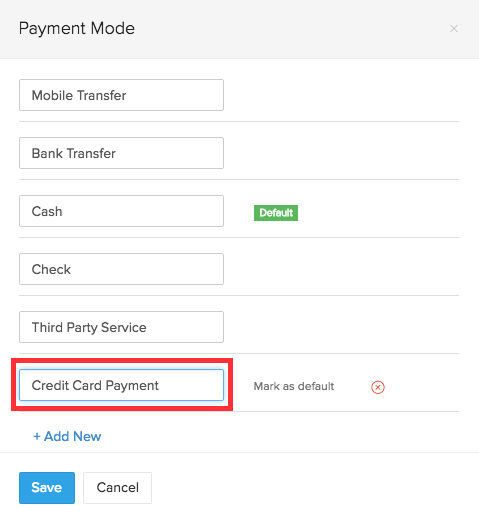 Rename an existing Payment Mode