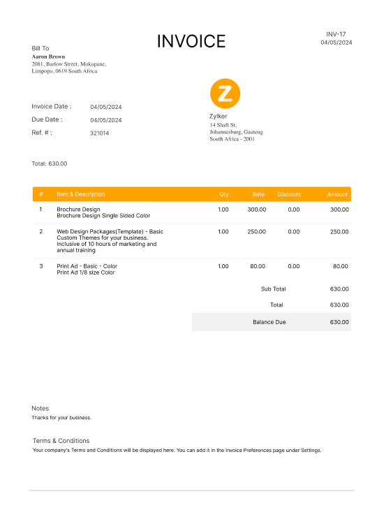 Zoho Invoice - Custom Templates