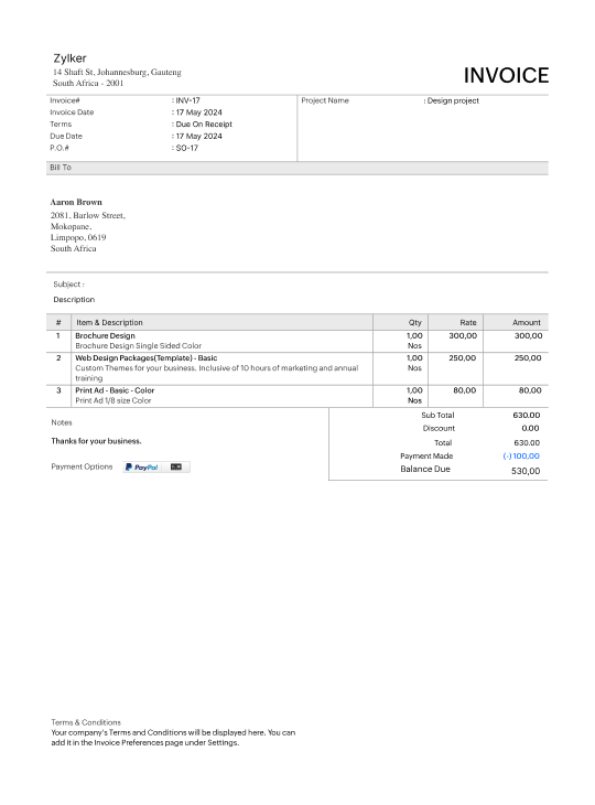 Zoho Invoice - Custom Templates