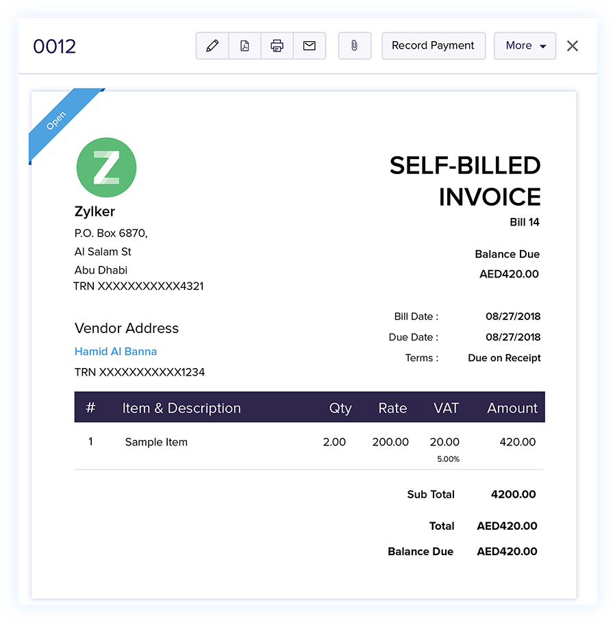 Self Billed Invoices - Online Billing Management Software | Zoho Books