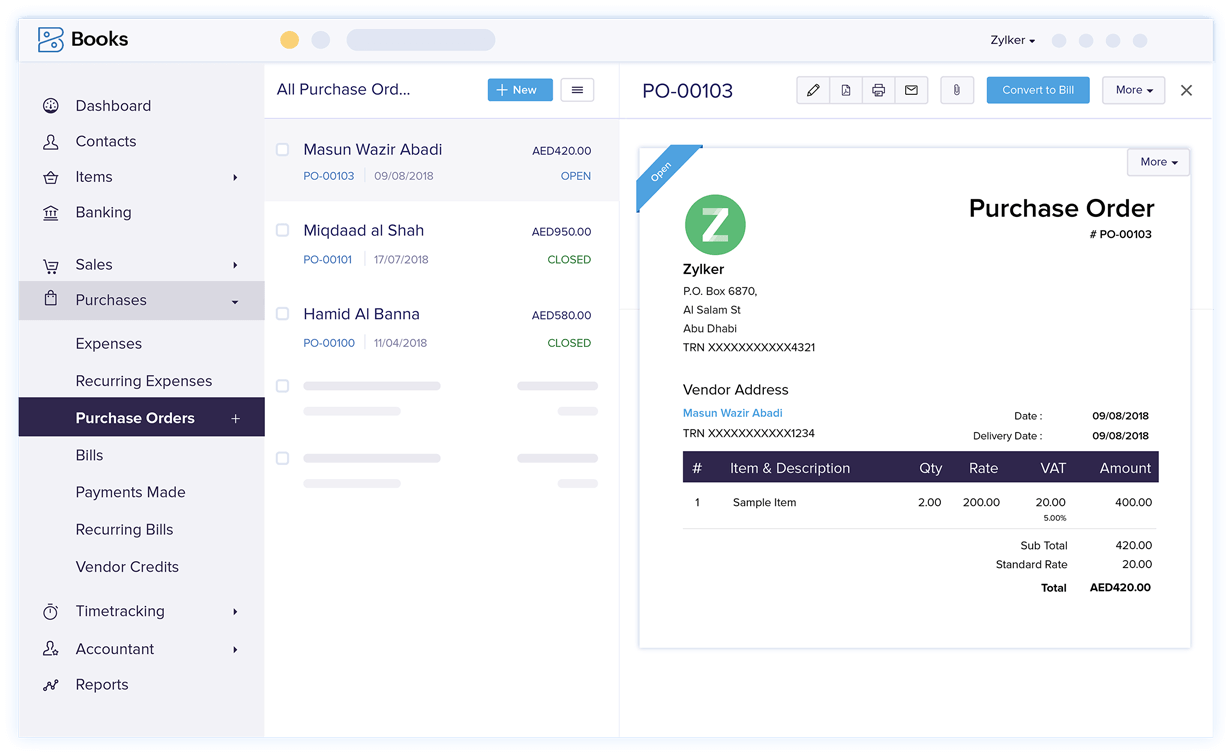 Record Purchase Details with Purchase Orders - Online Purchase Order Management Software | Zoho Books