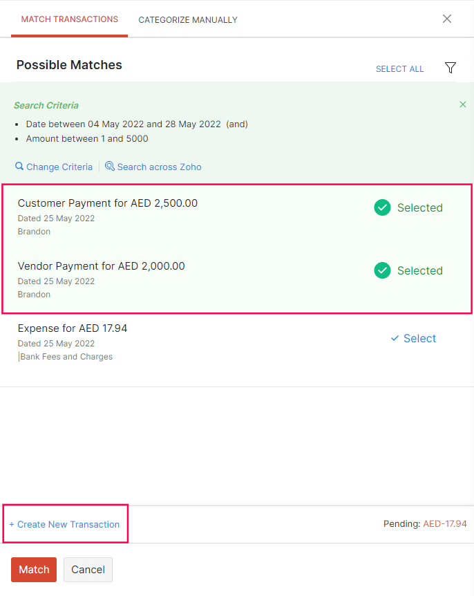 Matched Transactions