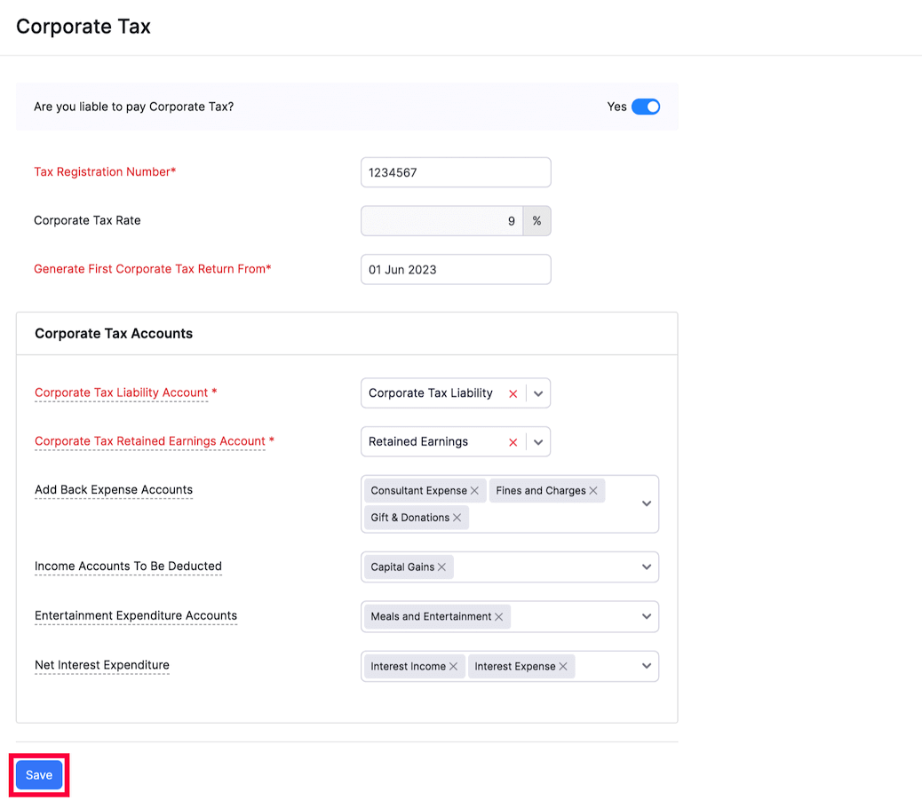 Corporate Tax Settings