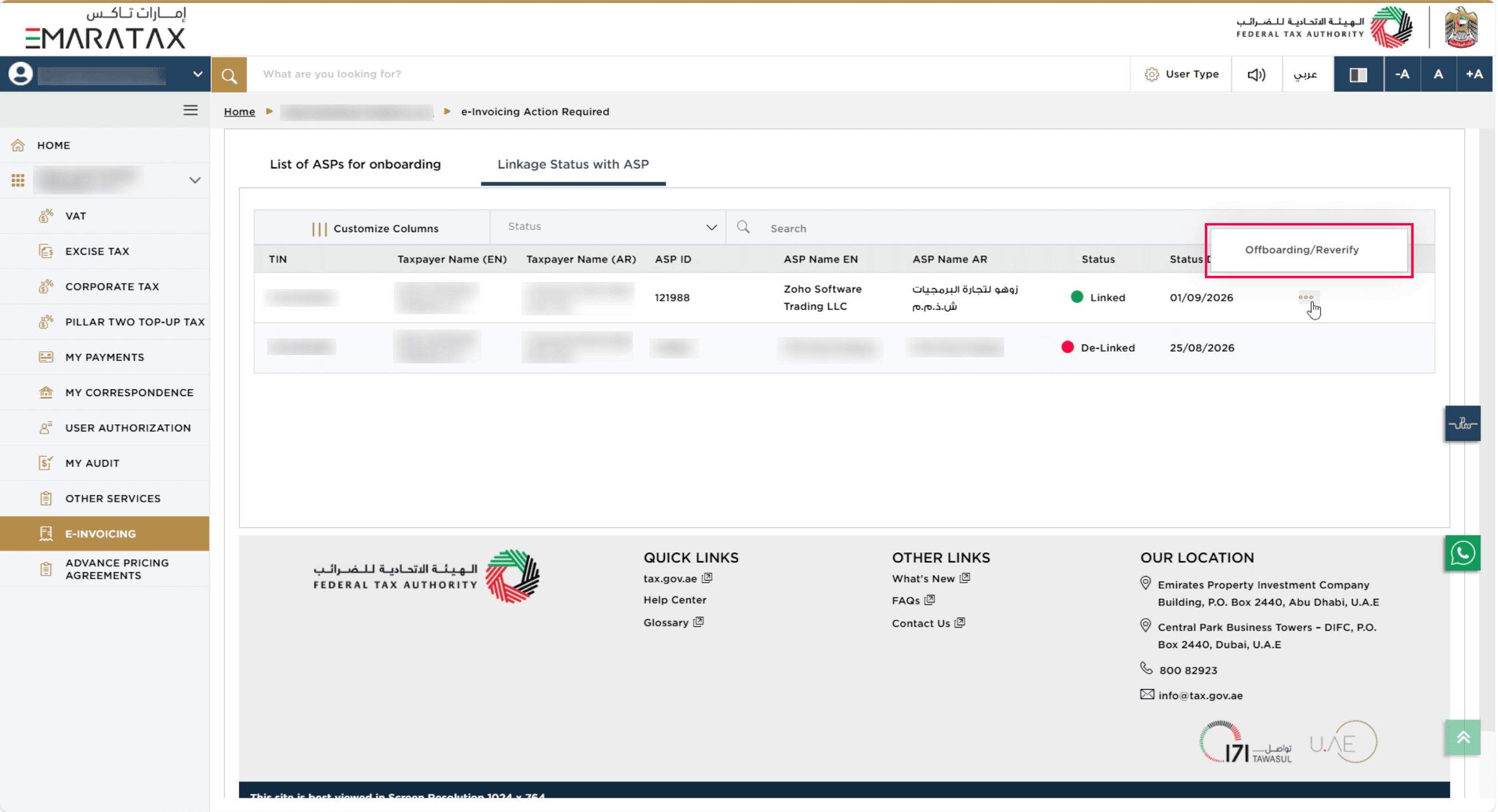 Offboarding ASP in FTA Portal