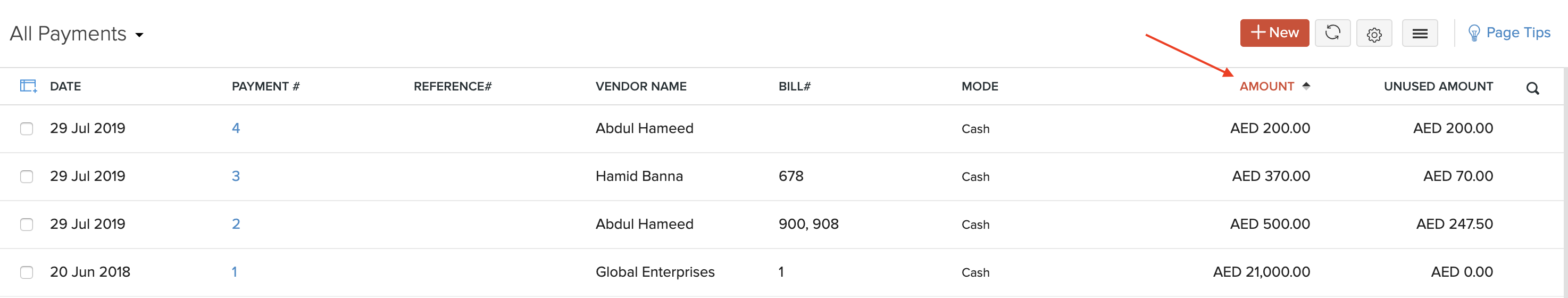 Sort Payments Made