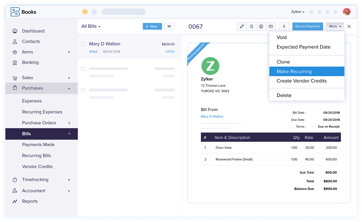 Recurring Bills - Online Billing Management Software | Zoho Books