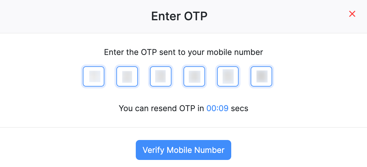 Enter the OTP sent to your mobile number