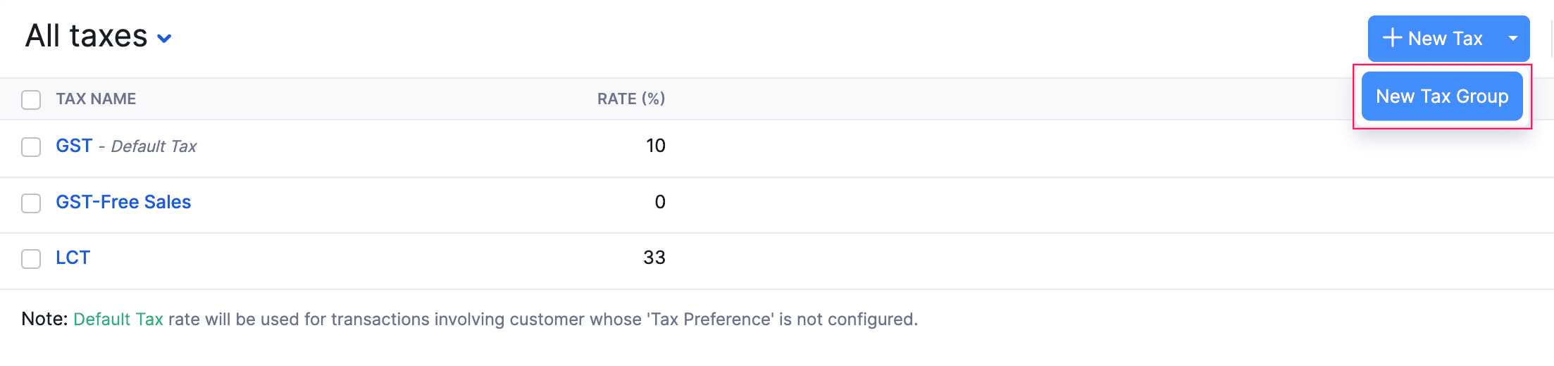 Create Tax Group