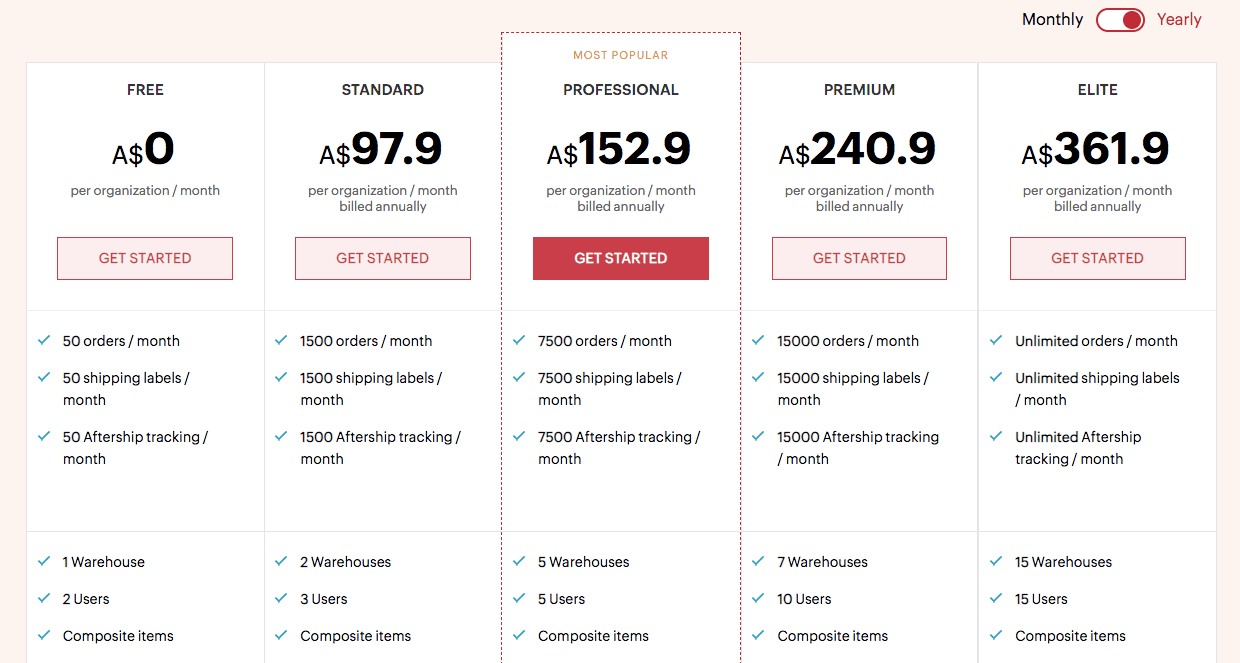 Zoho Inventory Pricing page
