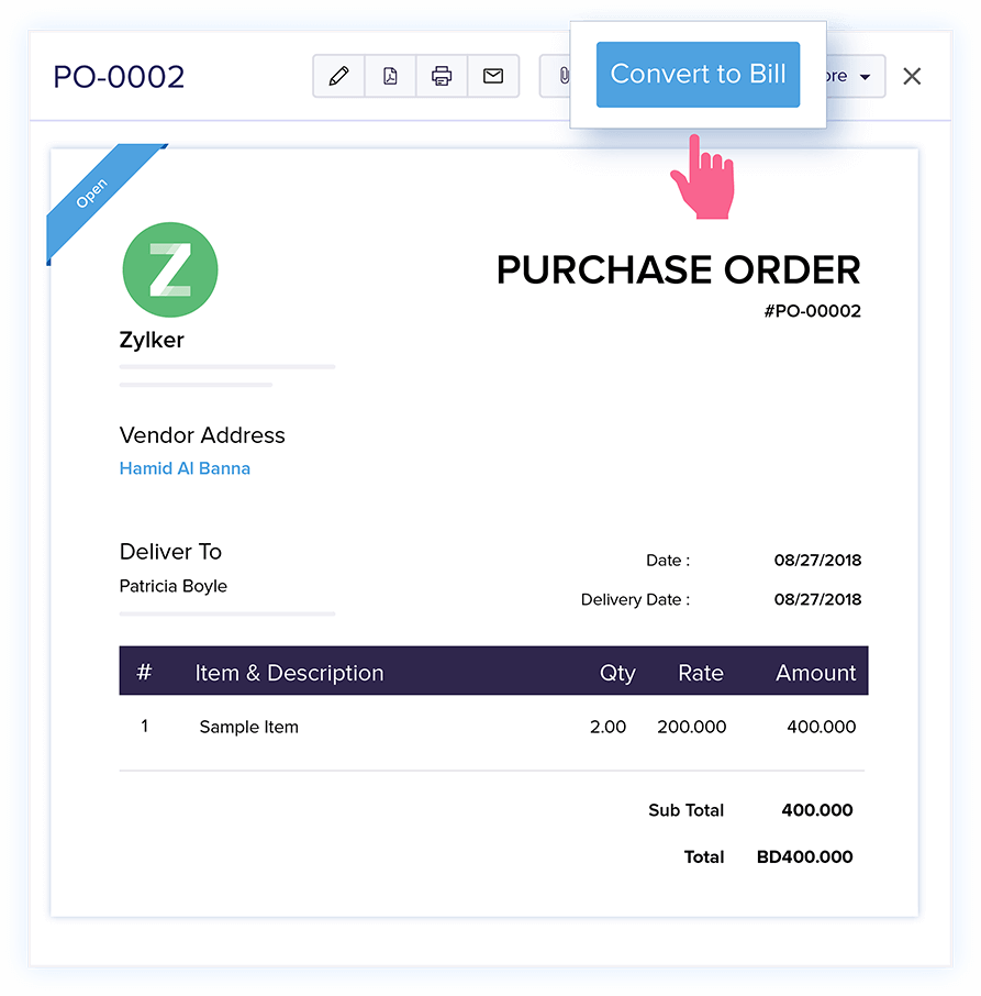 Bills from Purchase Orders - Online Billing Management Software | Zoho Books