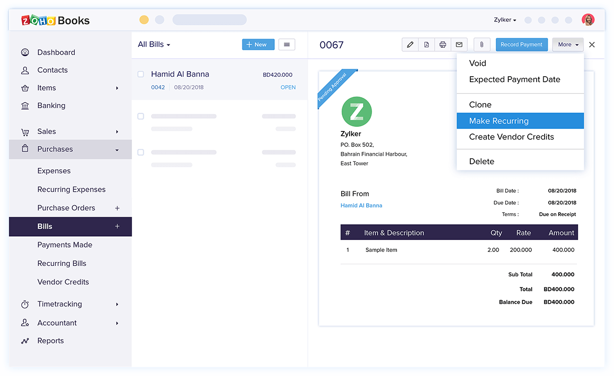 Recurring Bills - Online Billing Management Software | Zoho Books