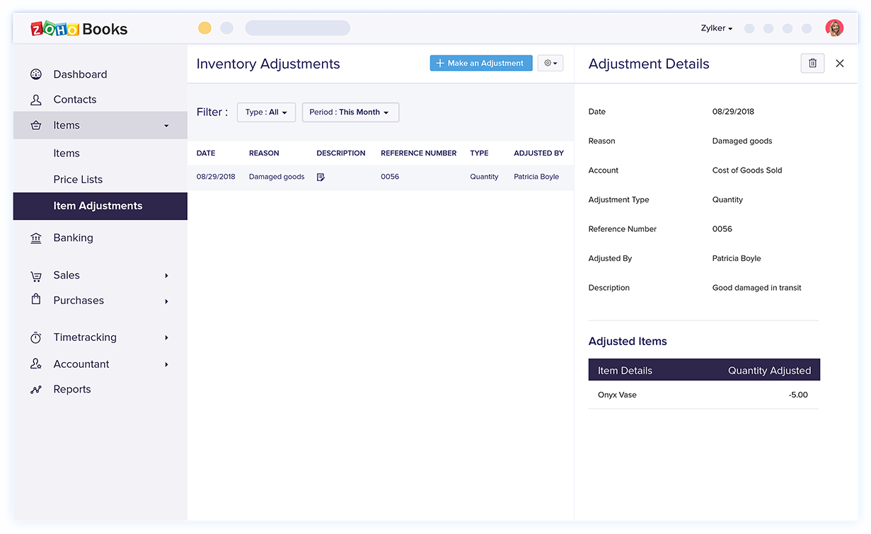 Inventory Adjustment - Accounting Software with Inventory Tracking | Zoho Books