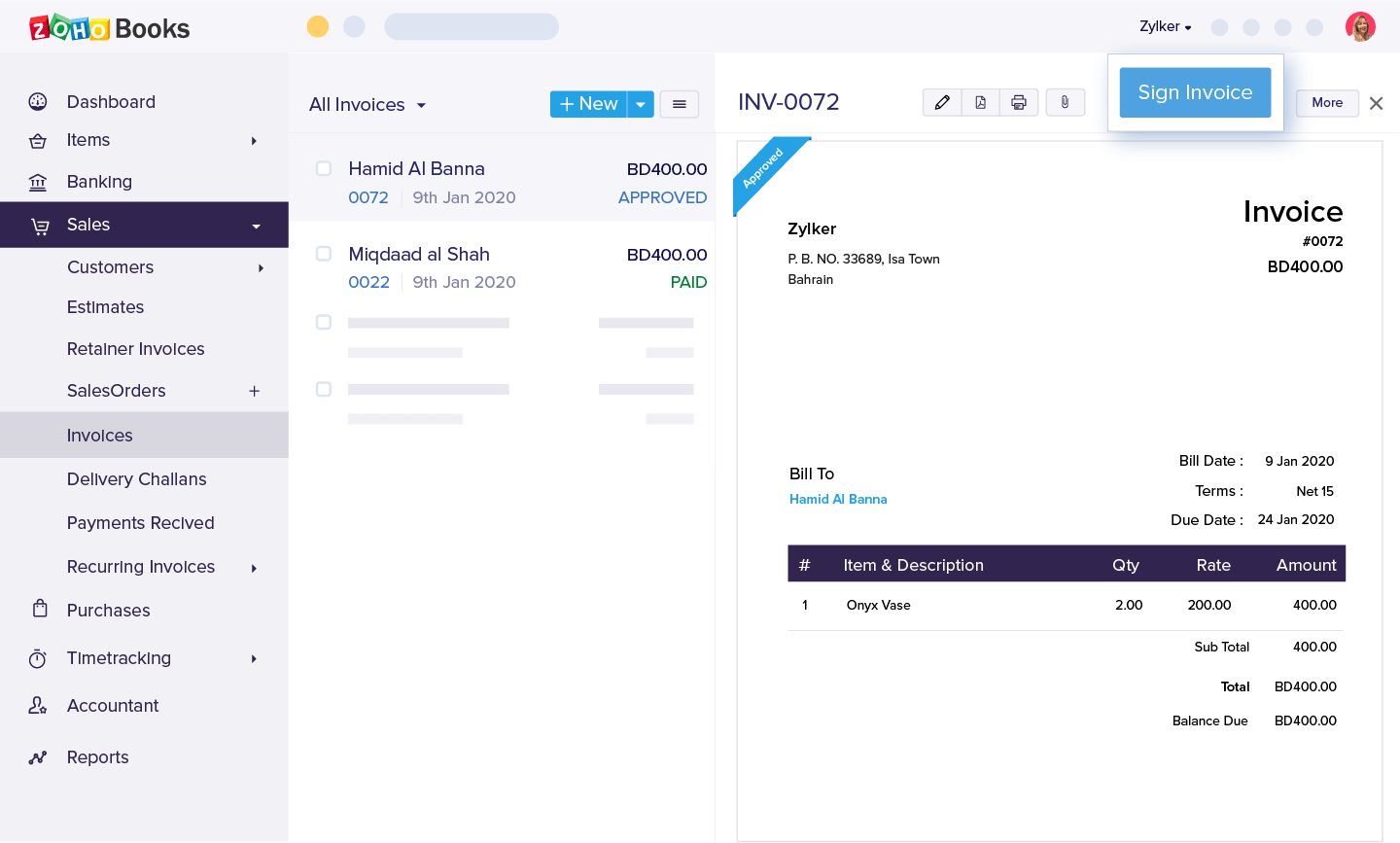 Invoice Digital Signature - Accounting and Billing Software for Small Business | Zoho Books