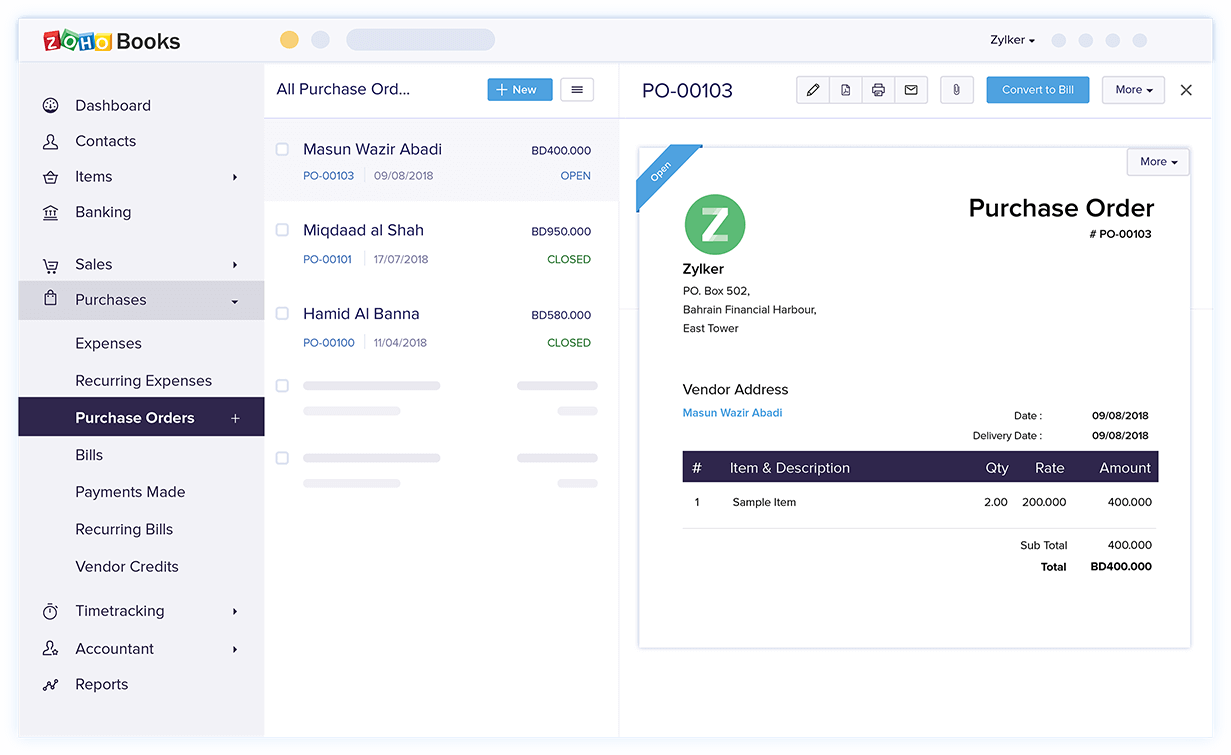 Record Purchase Details with Purchase Orders - Online Purchase Order Management Software | Zoho Books