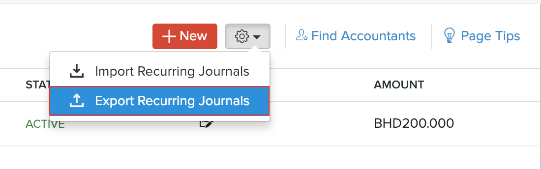 Select Export Recurring Journals