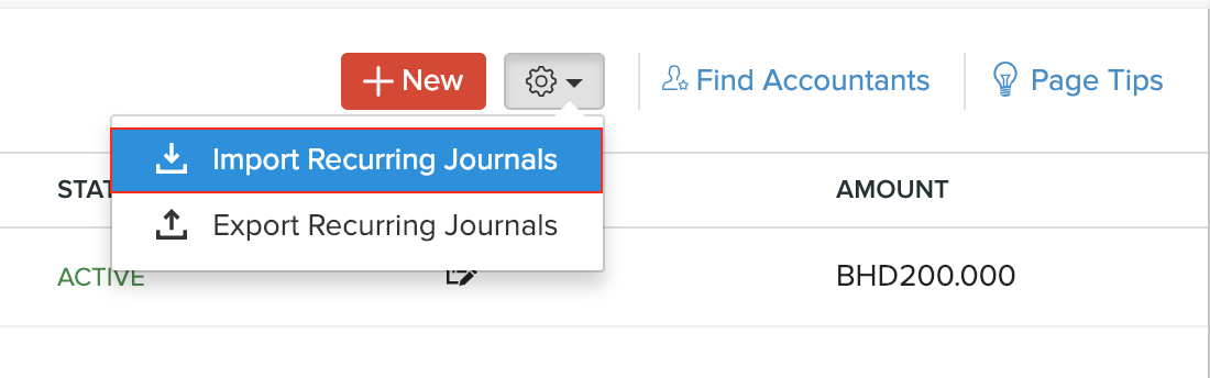 Select Import Recurring Journals