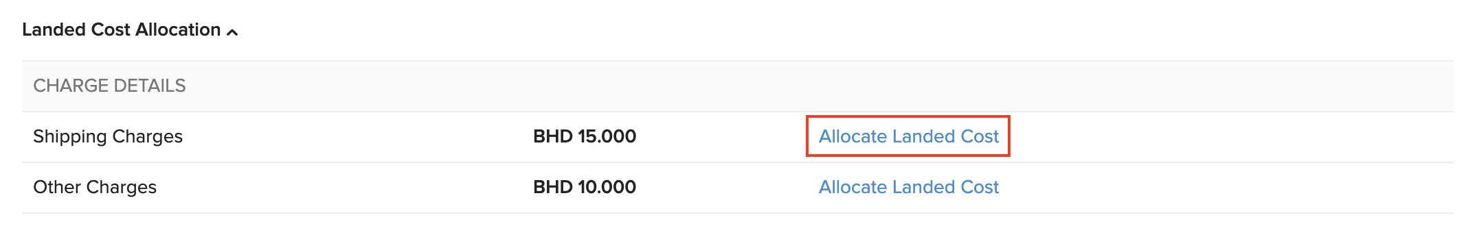 Allocate Landed Costs