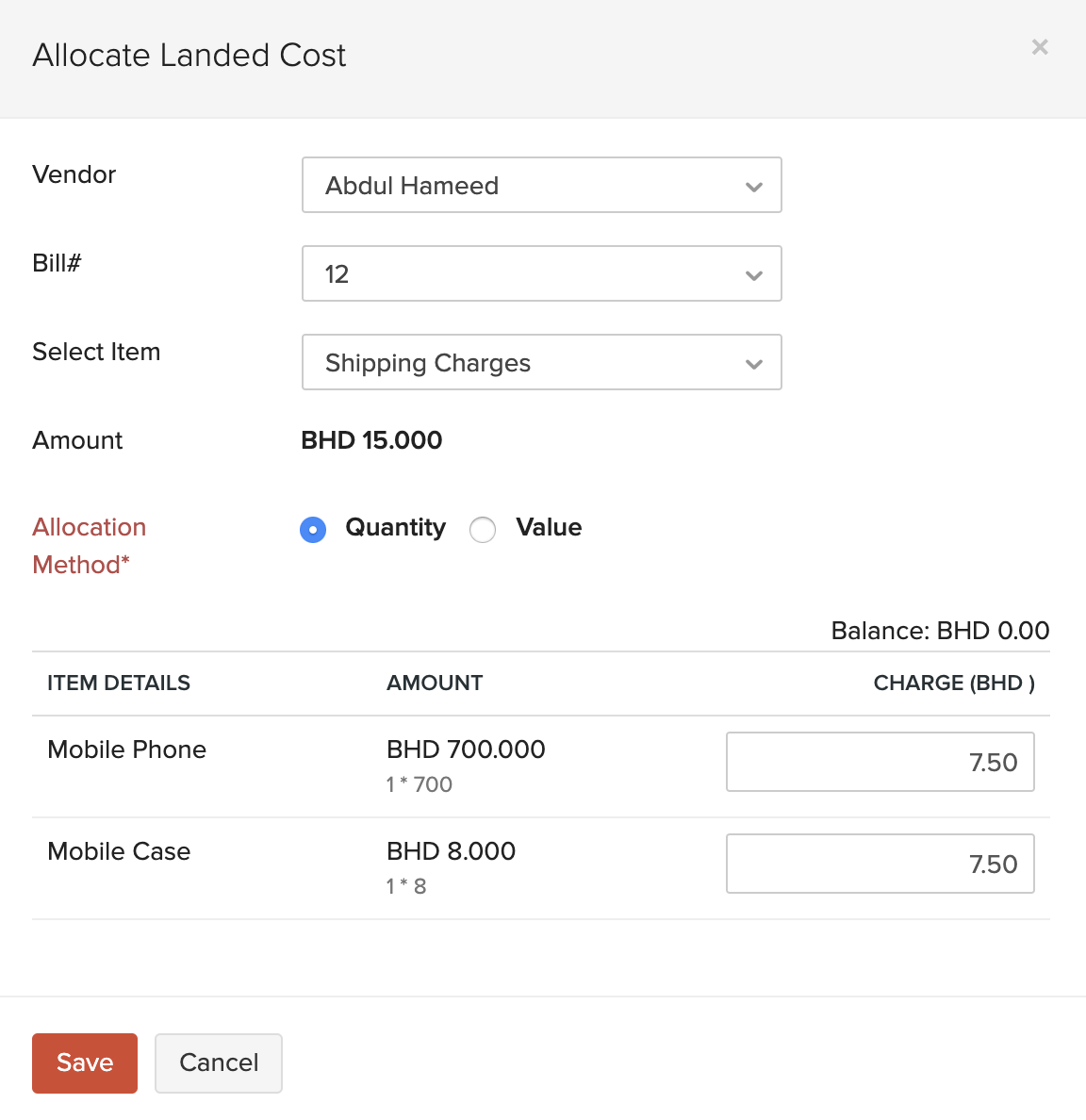 Allocate Landed Costs