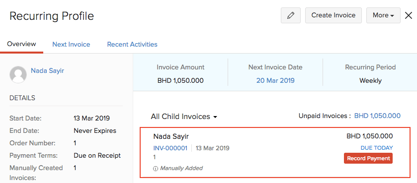 Recurring Invoice Details