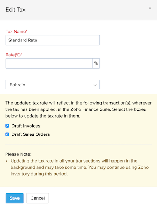 Update Tax Rate