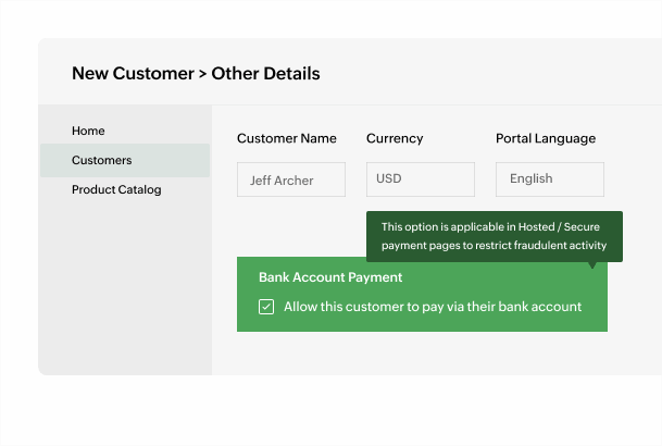 Enable ACH payments for your customers to simplify your payment collection process | Zoho Billing