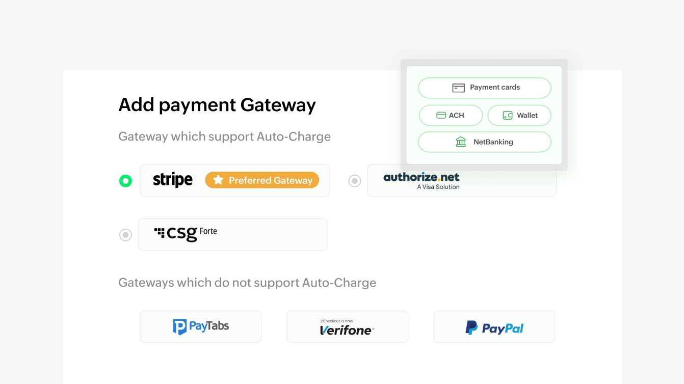 Multiple payment options and tax compliance | Zoho Billing