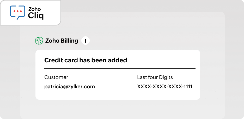 cliq notification for when a customer updates their credit card details. | Zoho Billing