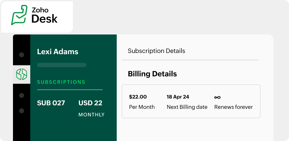 Get instant access to customer billing details from within Zoho Desk | Zoho Billing
