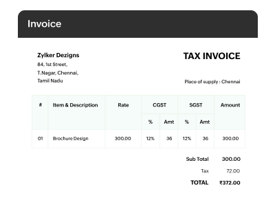Create GST-compliant invoices with auto-filled details and easy CSV export for GST filing | Zoho Billing