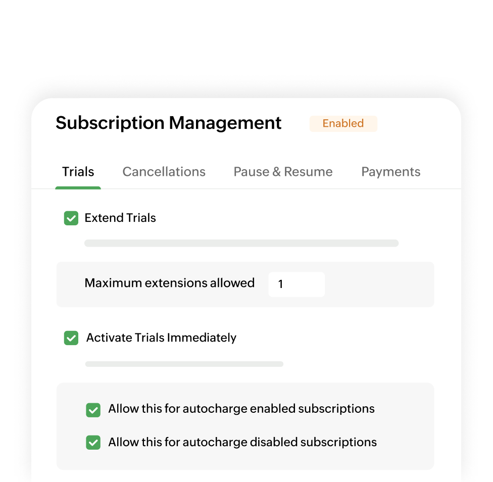 Preview of subscription trial management configuration | Zoho Billing