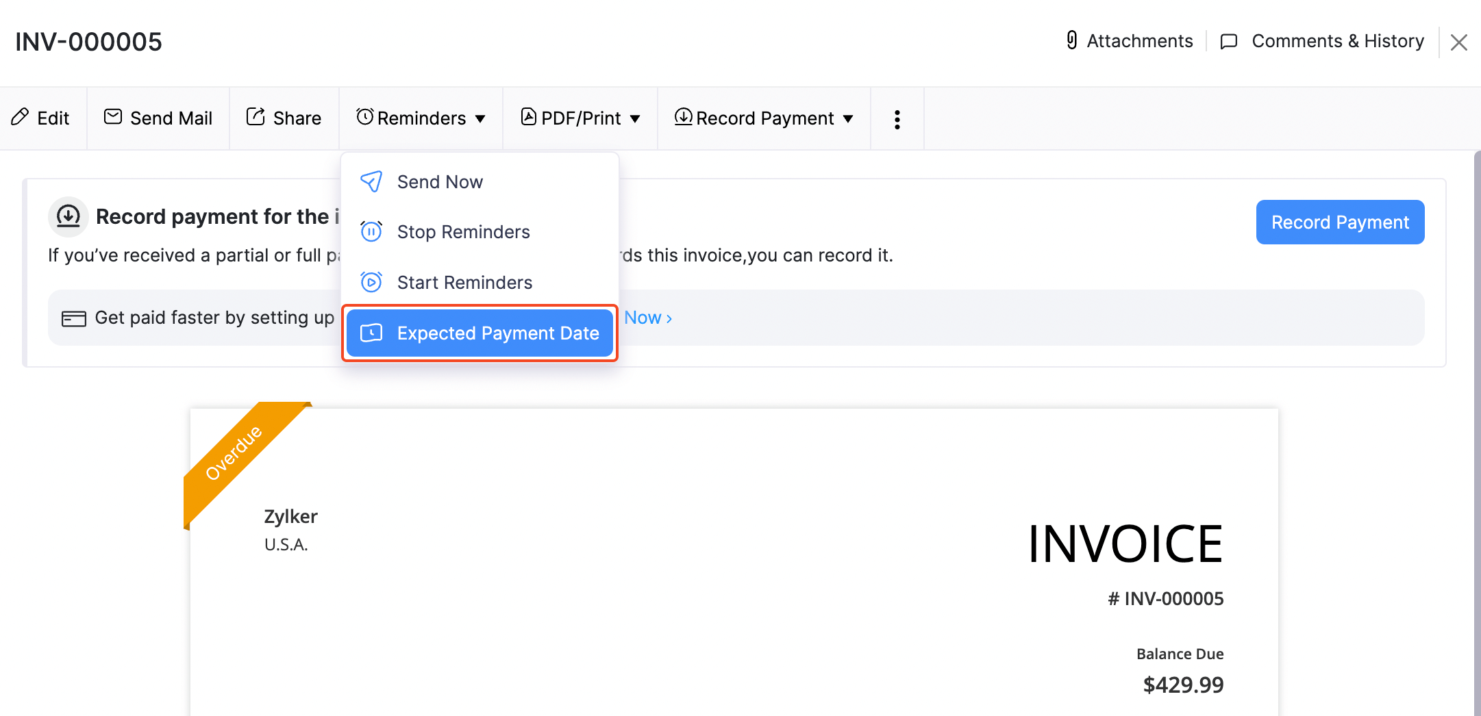 Invoices - Set Expected Payment Date