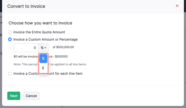 Choose Amount or Percentage