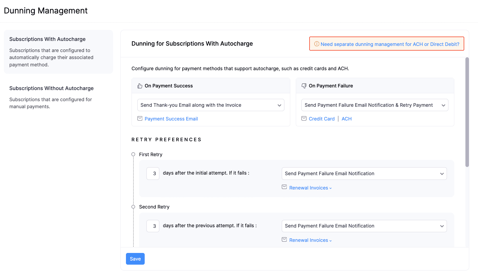Need Separate Dunning Management