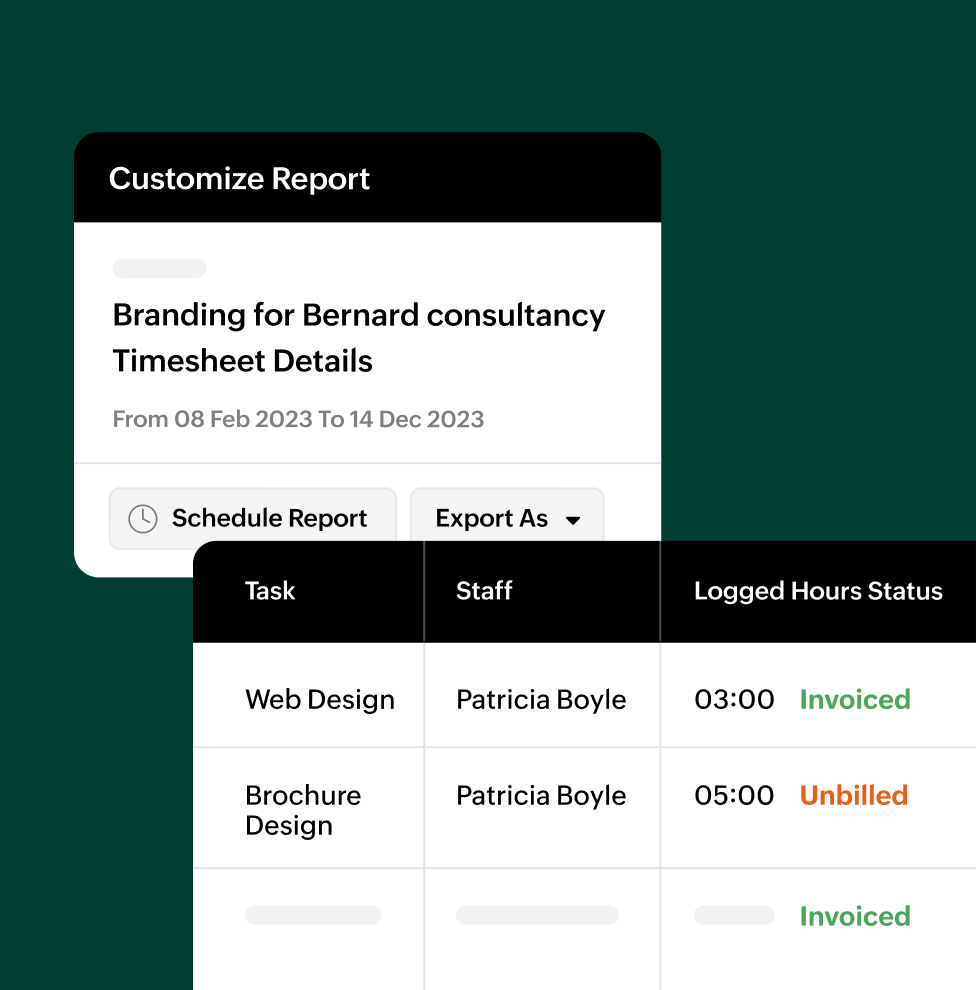 Preview of project reports | Zoho Billing