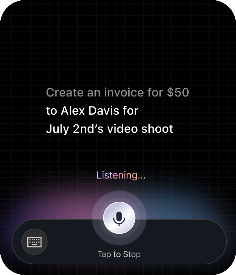 Preview of invoice creation by speech