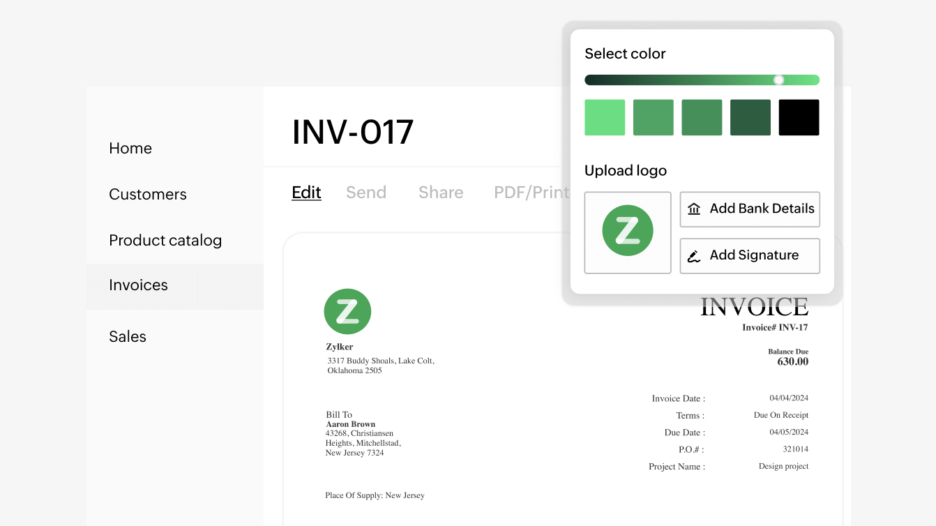 Customize invoices | Zoho Billing